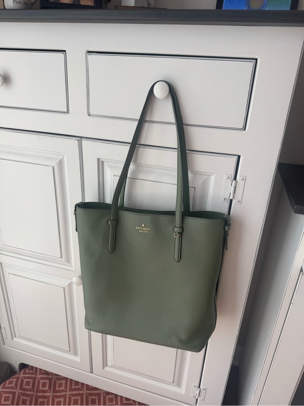 kate spade Olive Pebbled Leather Tote in Moss Green